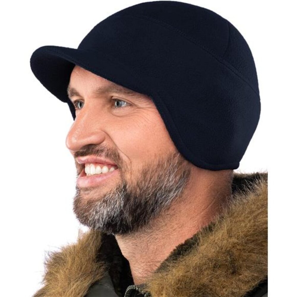 Earflap Brim Skull Watch Cap Hat Dark Navy Blue